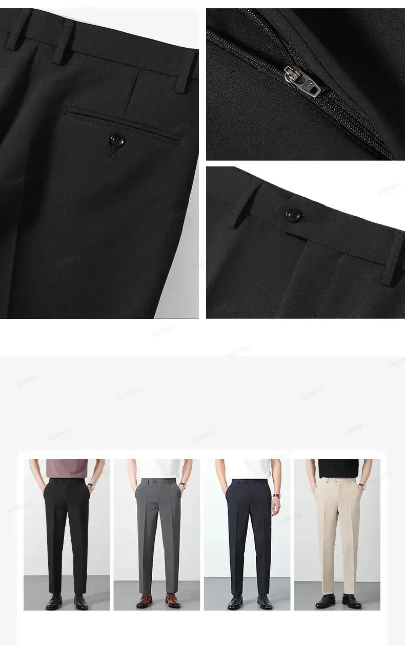 Spring Summer Suit Pants Men Business Smooth Slim Business Office Social