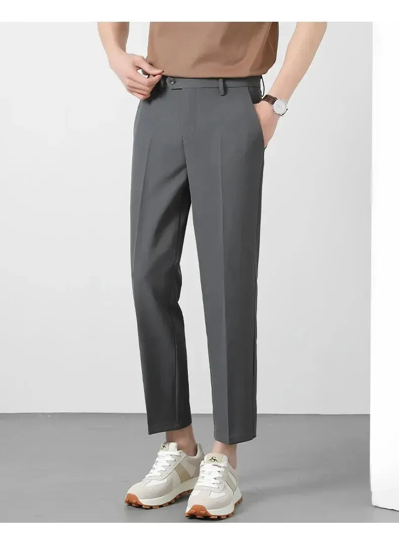 Spring Summer Suit Pants Men Business Smooth Slim Business Office Social