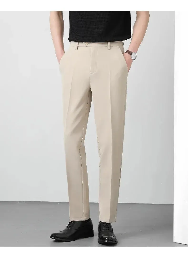 Spring Summer Suit Pants Men Business Smooth Slim Business Office Social