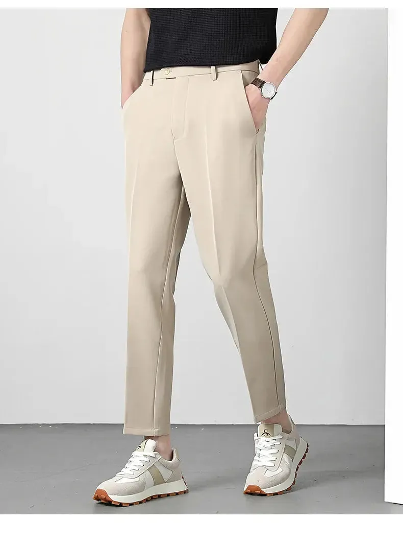 Spring Summer Suit Pants Men Business Smooth Slim Business Office Social