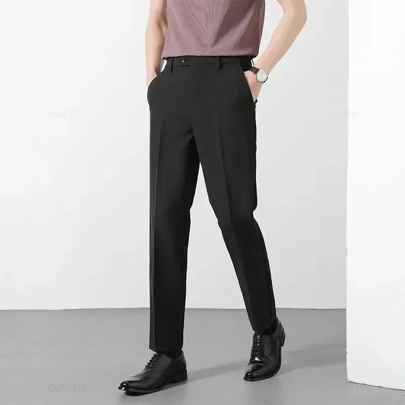 Spring Summer Suit Pants Men Business Smooth Slim Business Office Social