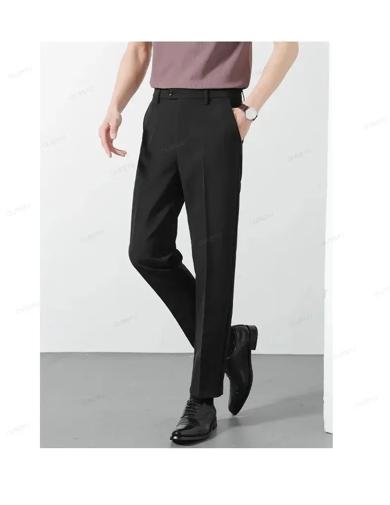 Spring Summer Suit Pants Men Business Smooth Slim Business Office Social