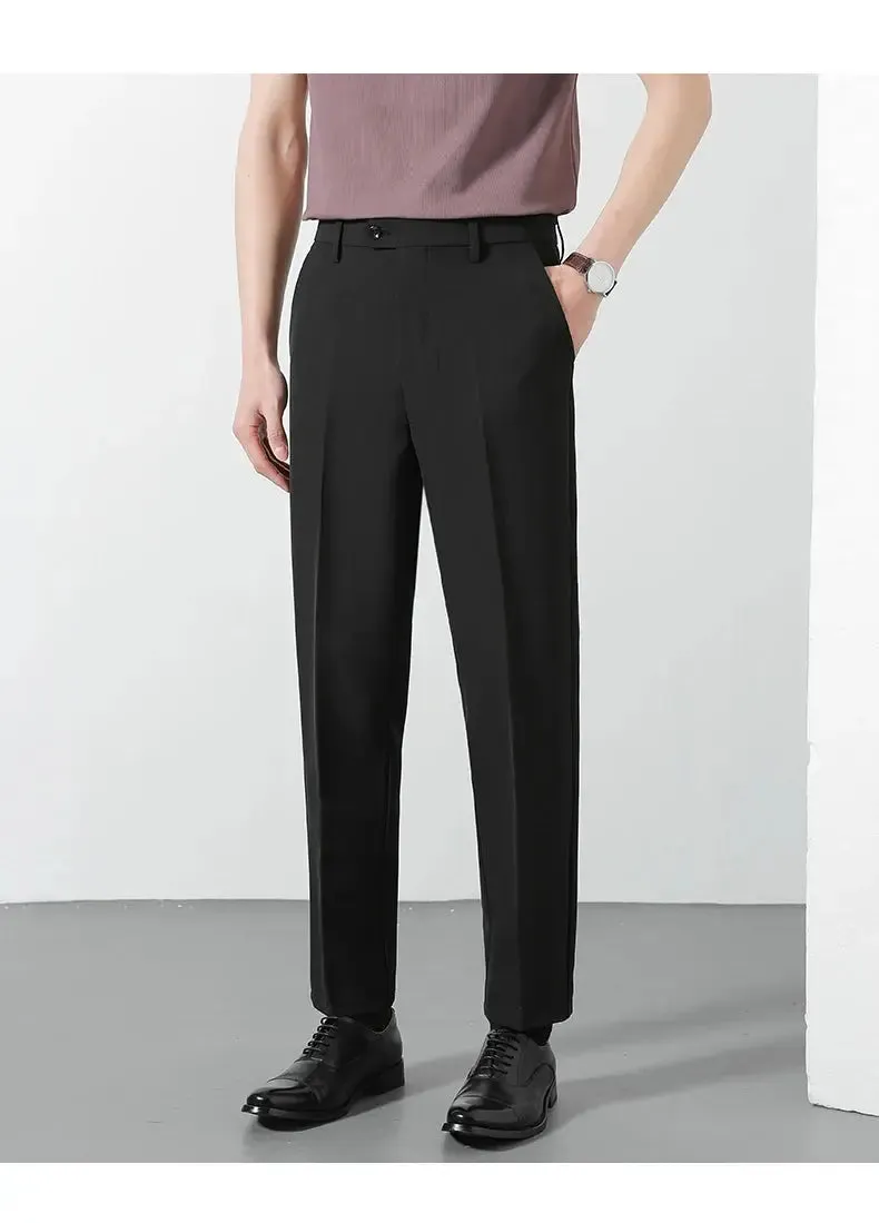Spring Summer Suit Pants Men Business Smooth Slim Business Office Social