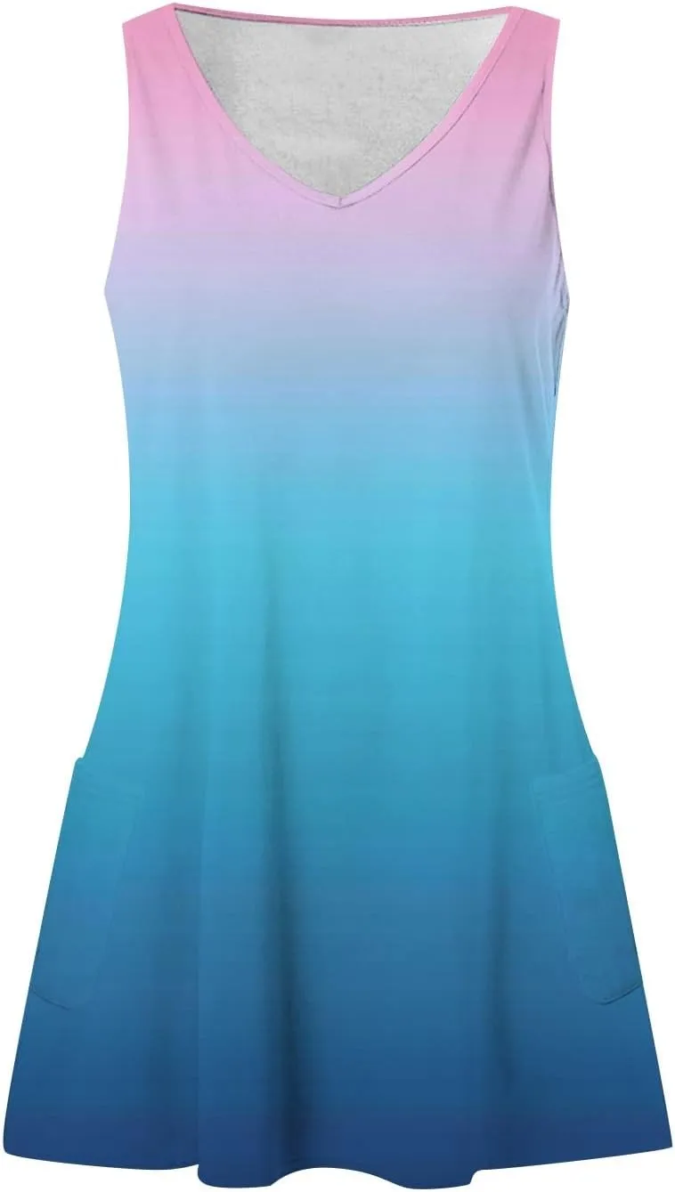 Summer Dresses for Women 2025 Casual V Neck Sleeveless Sundresses Boho Tank Dress Beach Dresses with Pockets