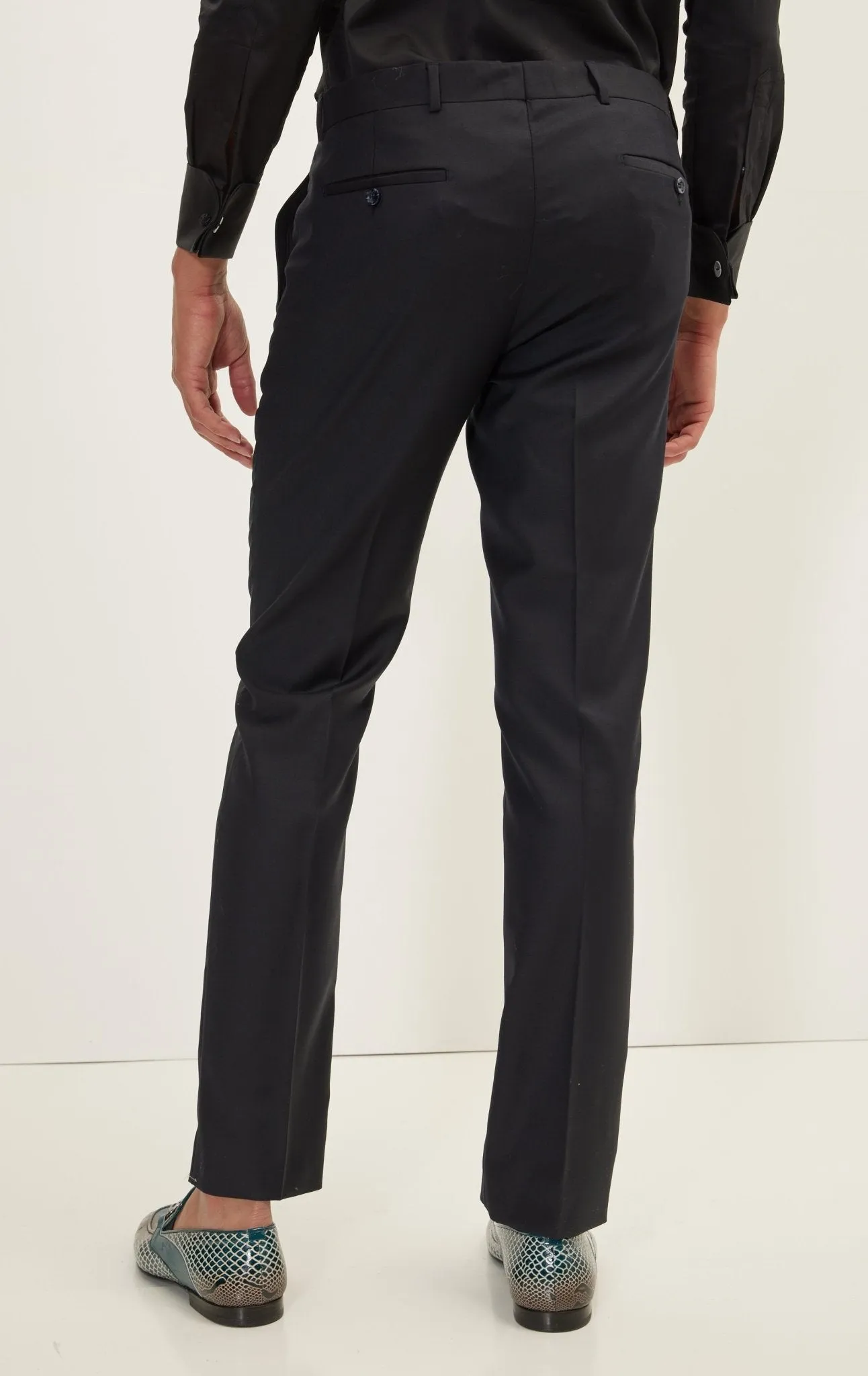 SUPER 180S WOOL & SILK SINGLE BREASTED TUXEDO SUIT -  JET BLACK