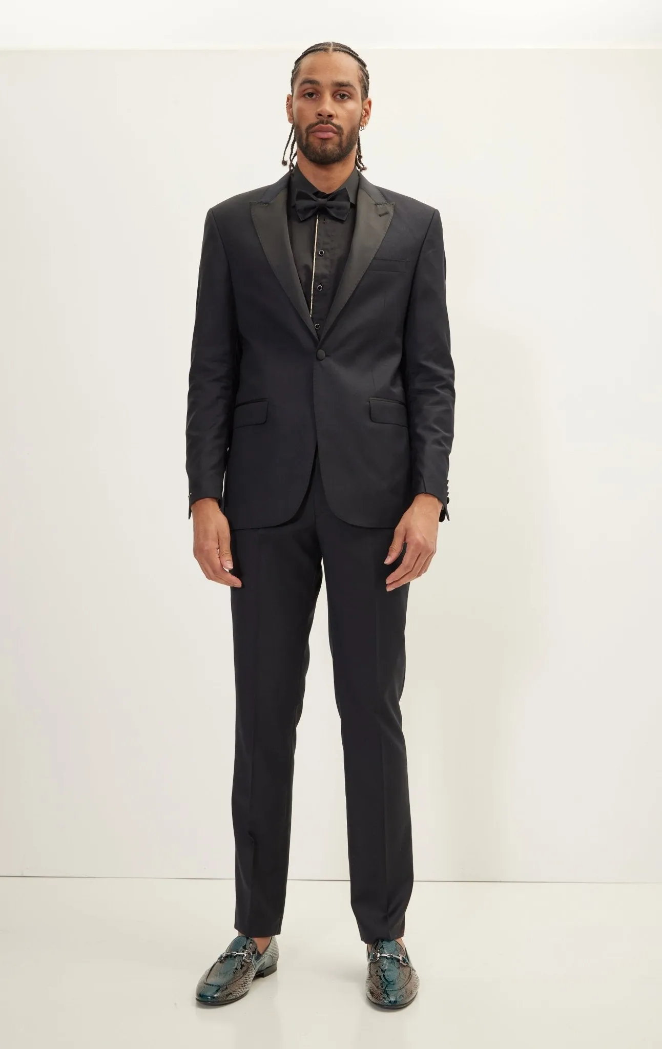 SUPER 180S WOOL & SILK SINGLE BREASTED TUXEDO SUIT -  JET BLACK
