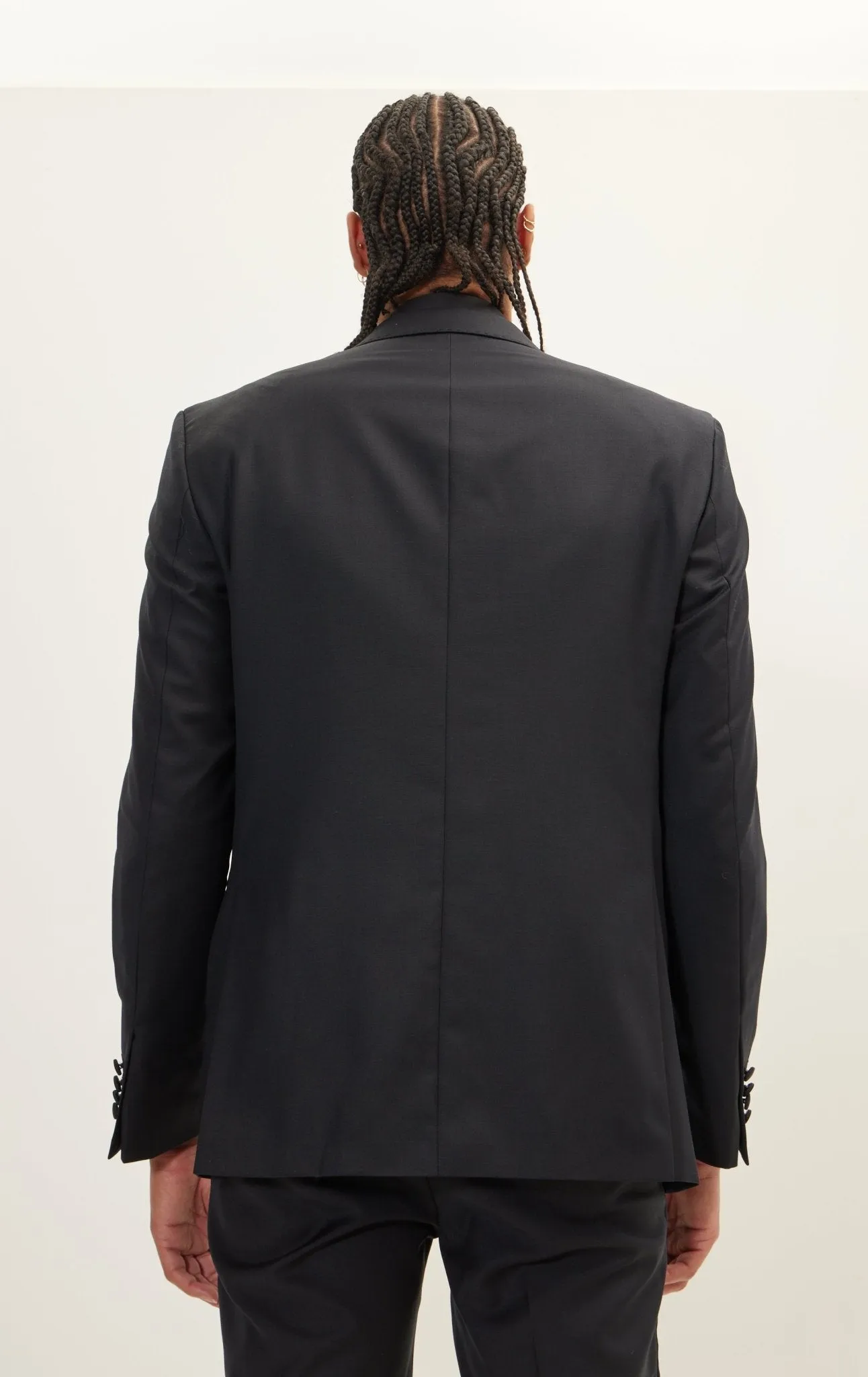 SUPER 180S WOOL & SILK SINGLE BREASTED TUXEDO SUIT -  JET BLACK