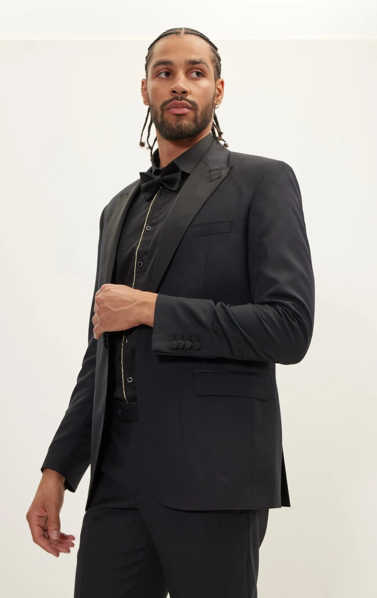 SUPER 180S WOOL & SILK SINGLE BREASTED TUXEDO SUIT -  JET BLACK