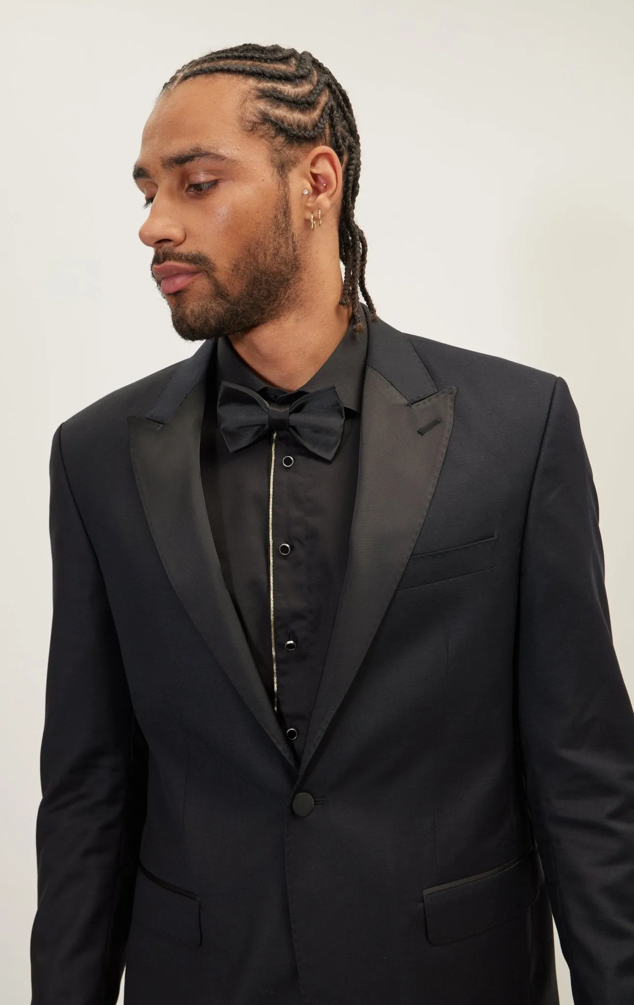 SUPER 180S WOOL & SILK SINGLE BREASTED TUXEDO SUIT -  JET BLACK