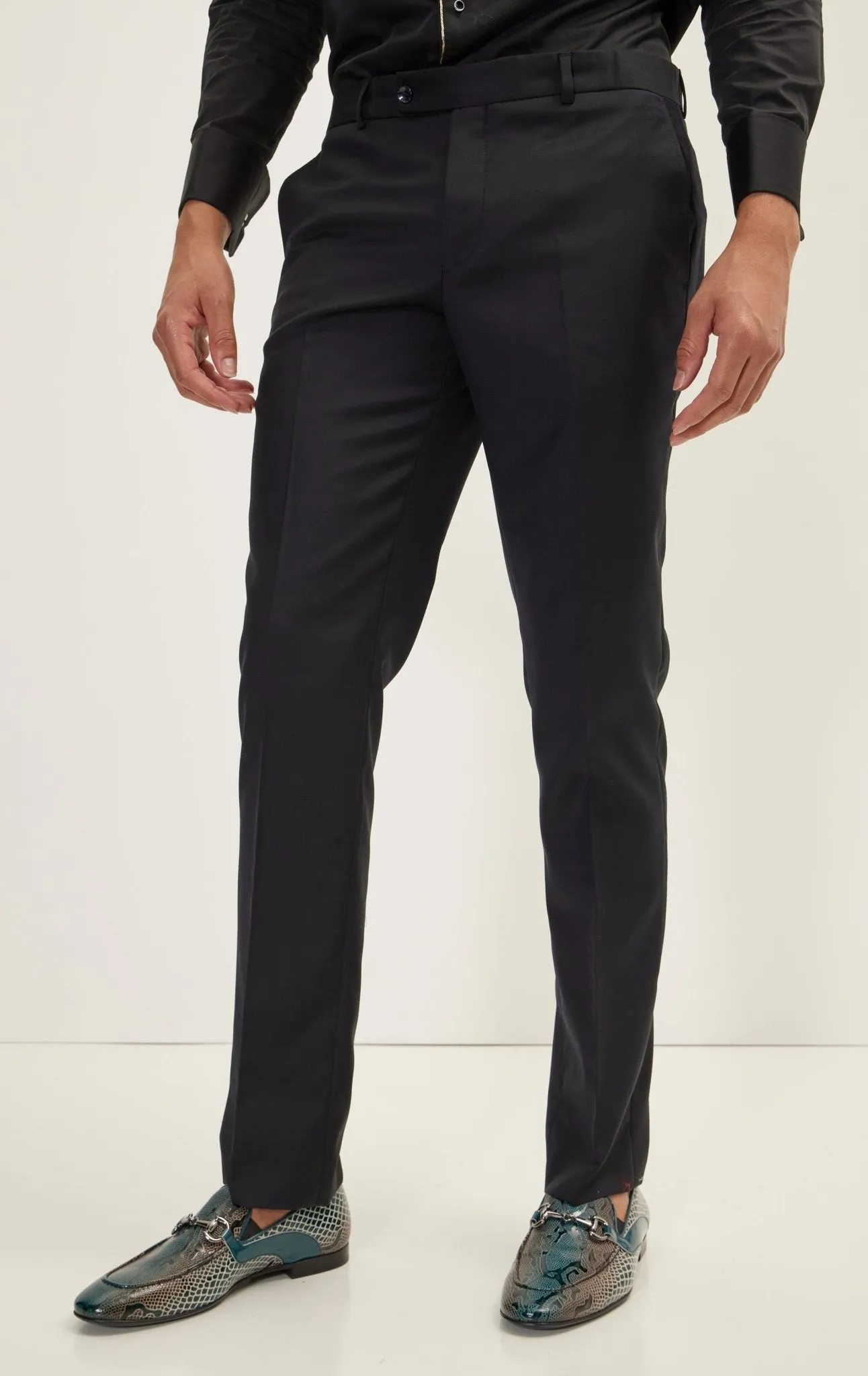 SUPER 180S WOOL & SILK SINGLE BREASTED TUXEDO SUIT -  JET BLACK
