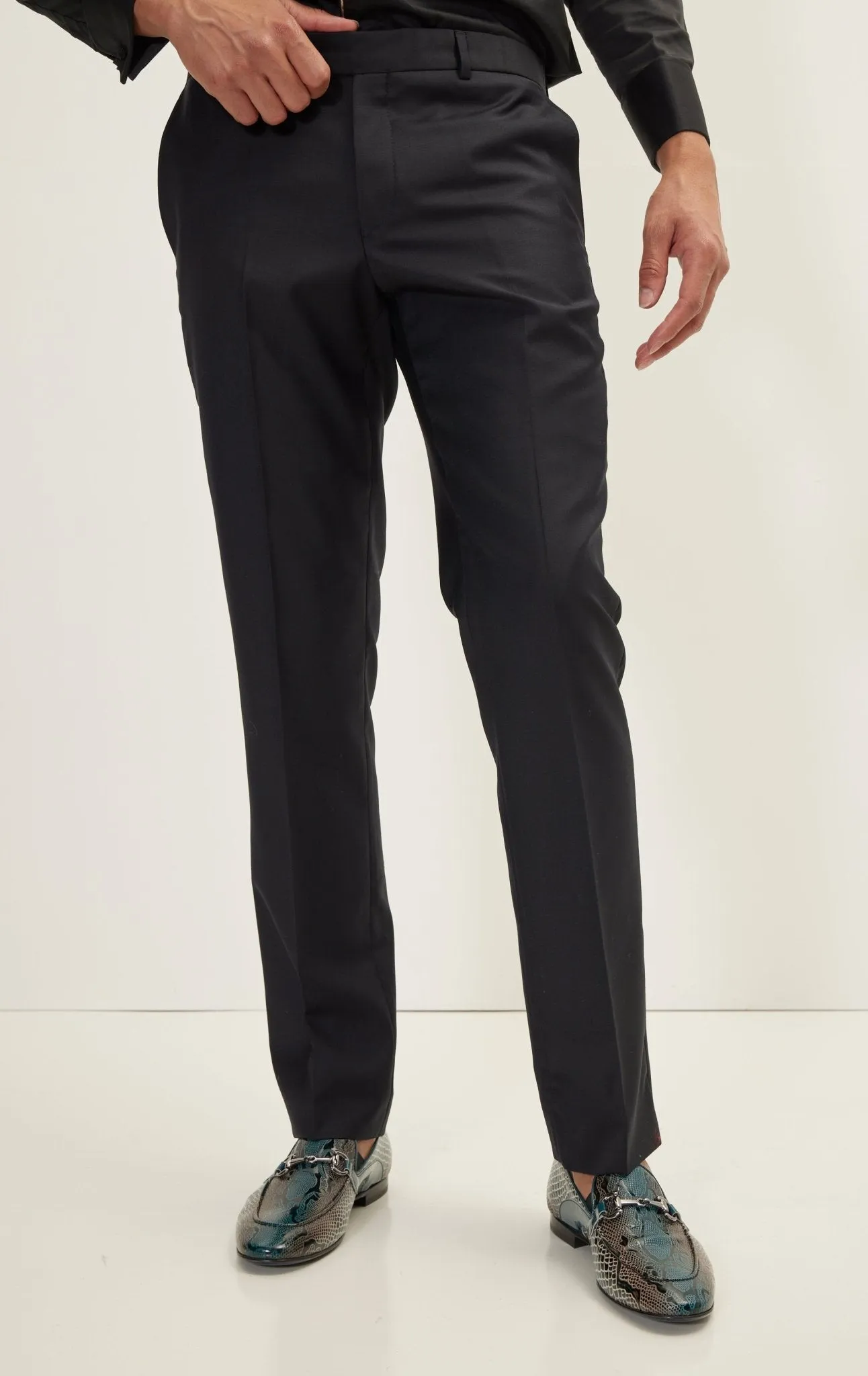 SUPER 180S WOOL & SILK SINGLE BREASTED TUXEDO SUIT -  JET BLACK