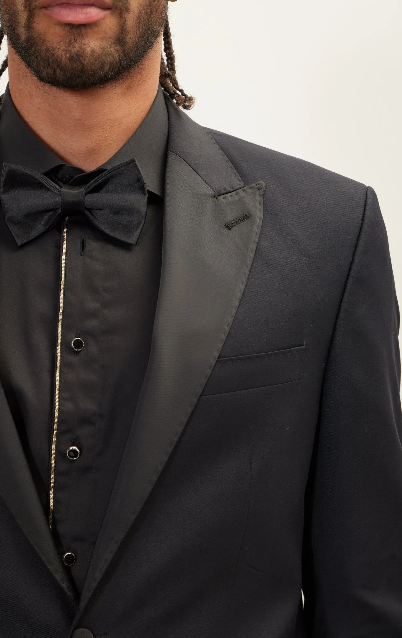 SUPER 180S WOOL & SILK SINGLE BREASTED TUXEDO SUIT -  JET BLACK