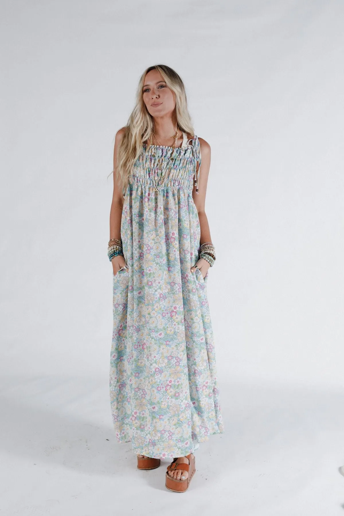 The Nest Bohemian Grace Maxi Dress - Green Floral