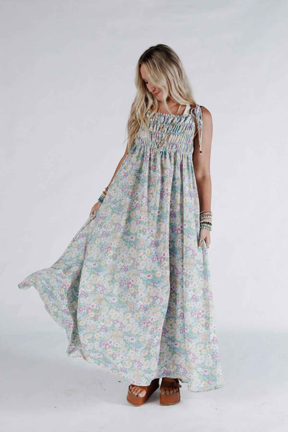 The Nest Bohemian Grace Maxi Dress - Green Floral