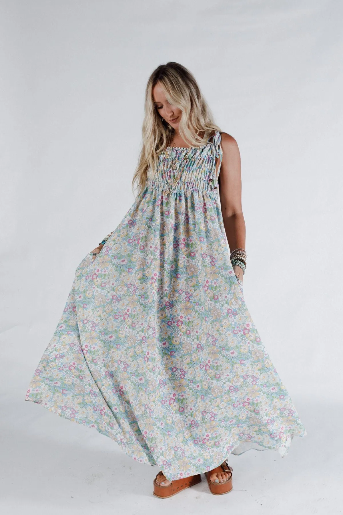 The Nest Bohemian Grace Maxi Dress - Green Floral