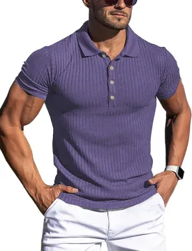 URRU Men's Muscle T Shirts Stretch Short Sleeve Workout Tee Casual Slim Fit Polo Shirt