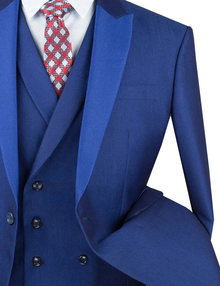 Vinci Slim Fit 3 Piece Suit 1 Button with Double Breasted Vest (Blue) SV2R-6