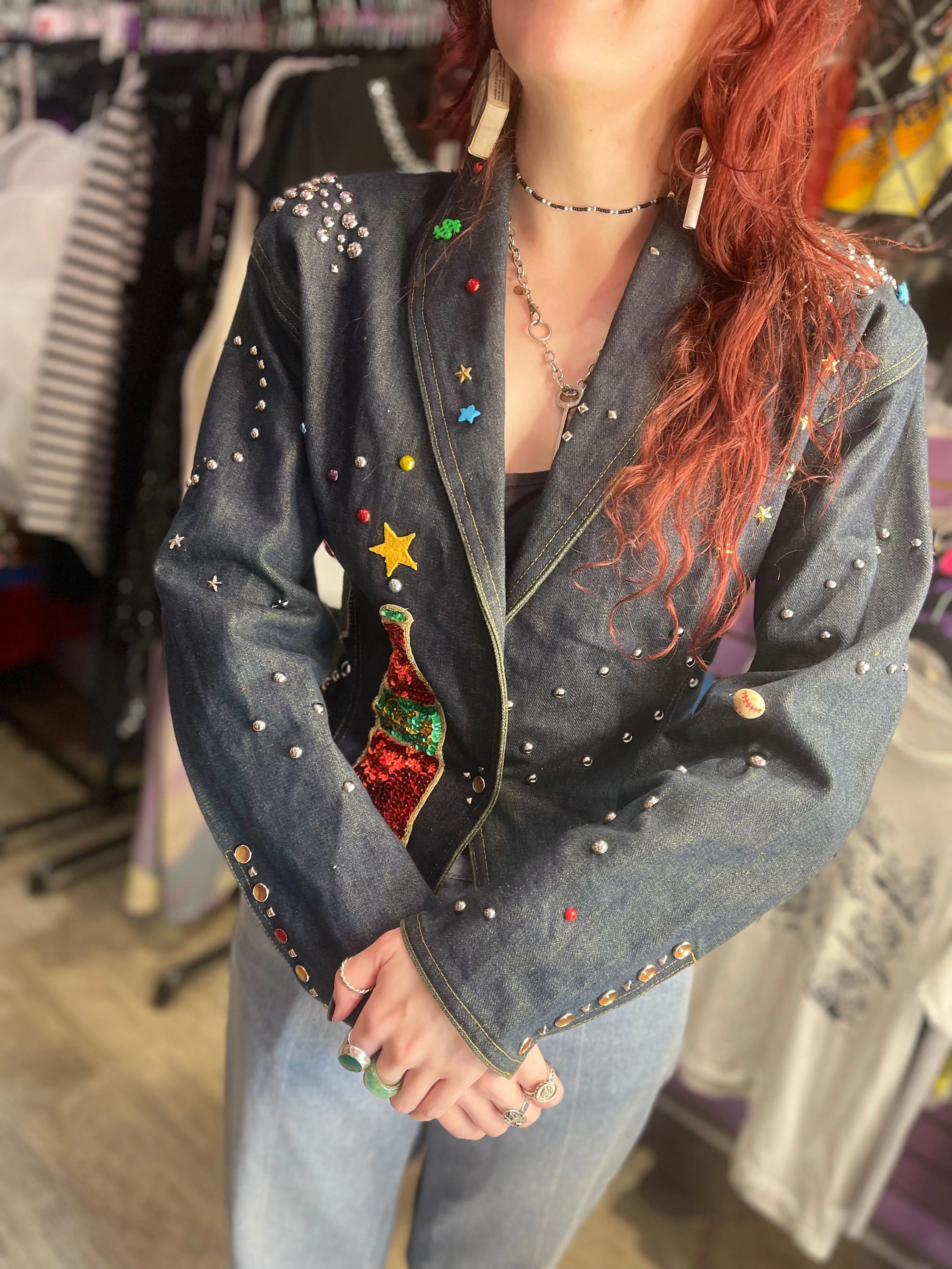 Vintage 90s Studded Bedazzled Fitted Jacket