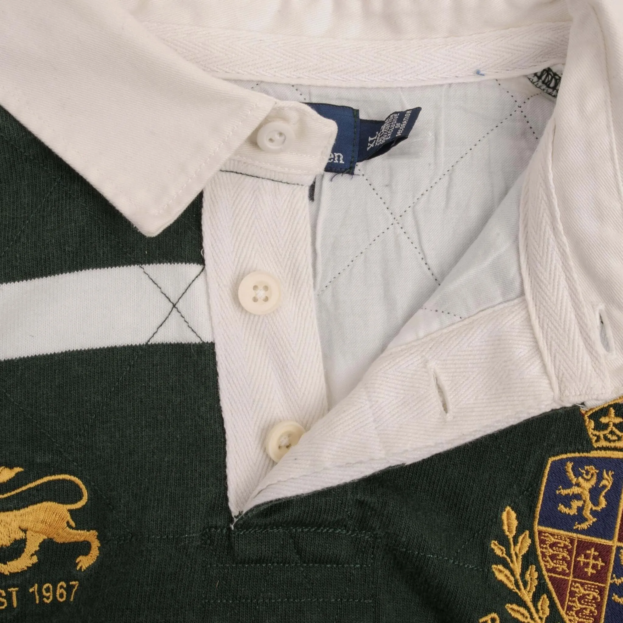 VINTAGE RALPH LAUREN GREEN WHITE STRIPED RUGBY POLO SHIRT 1990S SIZE XL