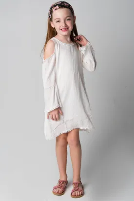 White Lace Detail Cold-Shoulder Dress