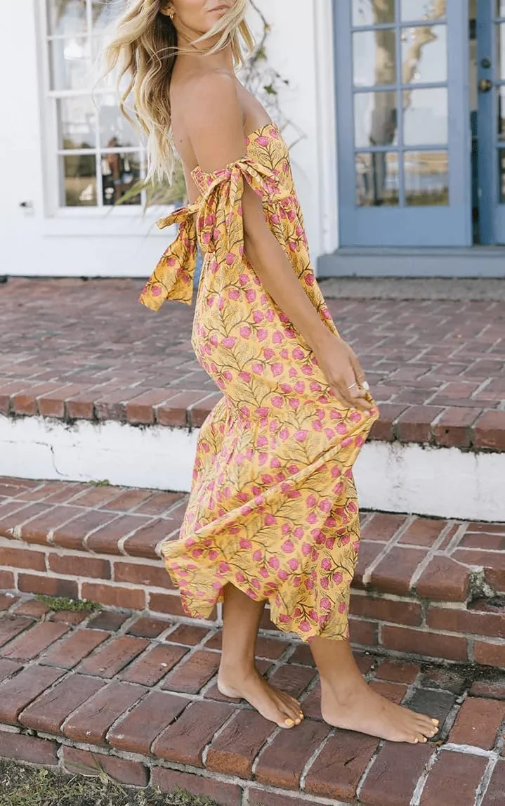 Women Tie Shoulder Maxi Dress Y2k Summer Floral Boho Long Dress Sleeveless Tiered Flowy Beach Sundress