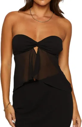 Women Y2k Twist Front Tube Top Sleeveless Strapless Floral Print Crop Tops See Through Split Hem Bandeau Tops