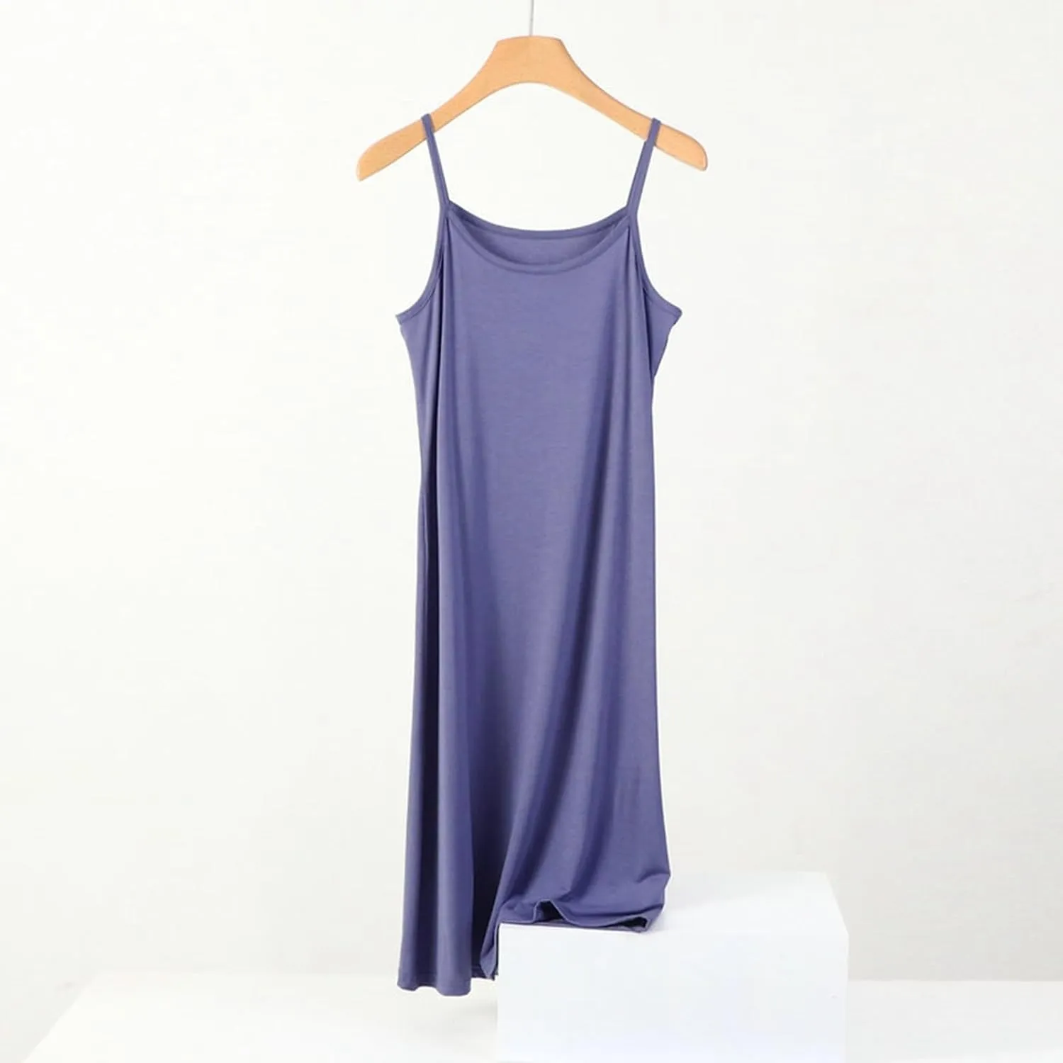 Women's Casual Spaghetti Strap Summer Dress Pure Color Round Neck Loose Fit Home Daily Wear Comfortable Slip