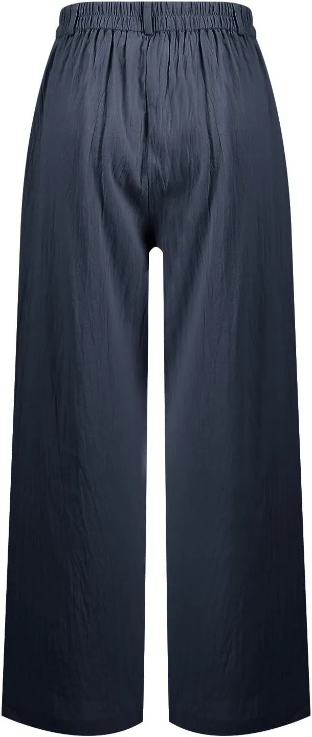 Women's Casual Wide Leg High Waisted Buckle Straight Leg Dressy Loose Fit Fashion Pants
