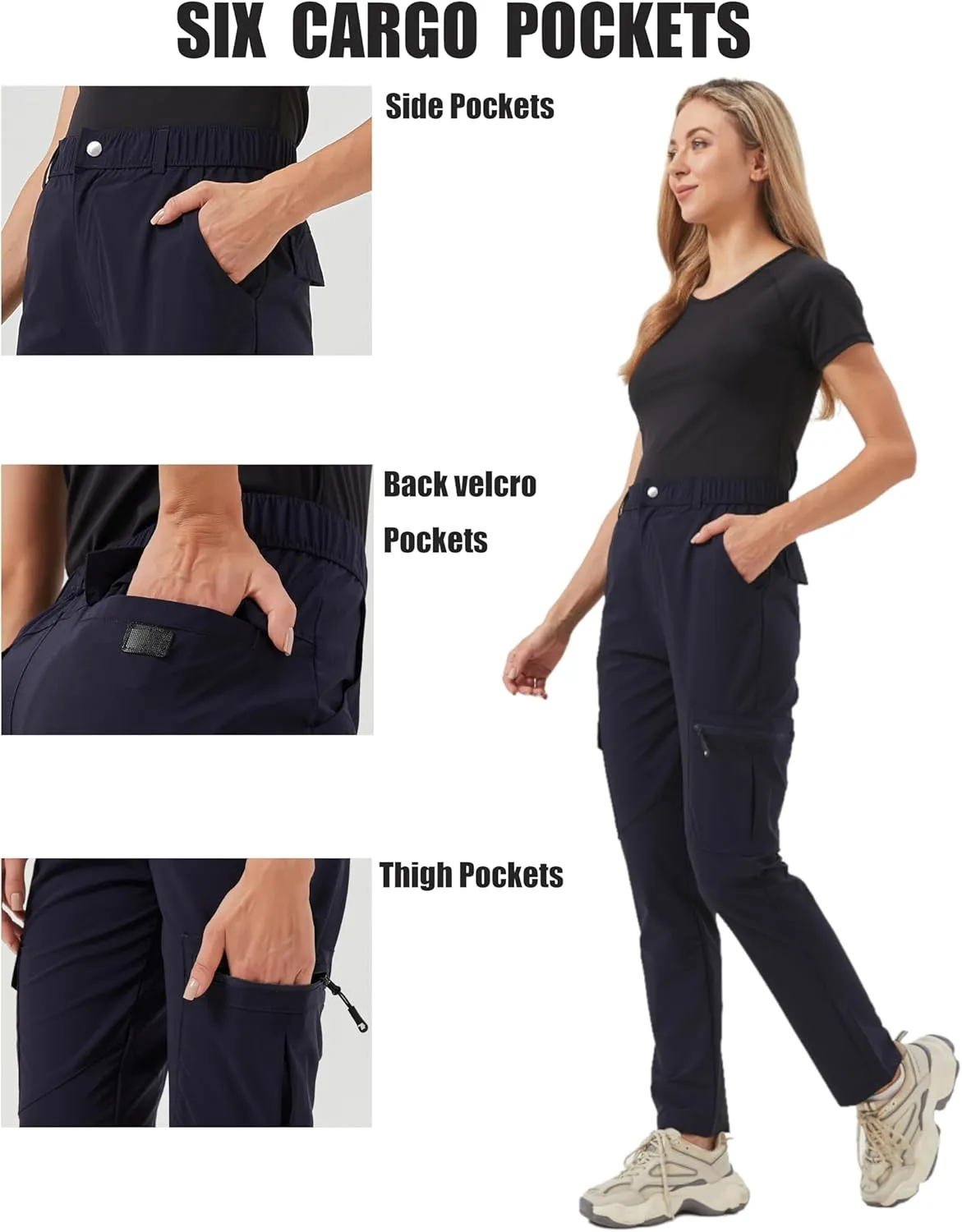 Women's Hiking Pants Quick Dry Lightweight Water Resistant Elastic Waist Cargo Pants for All Seasons