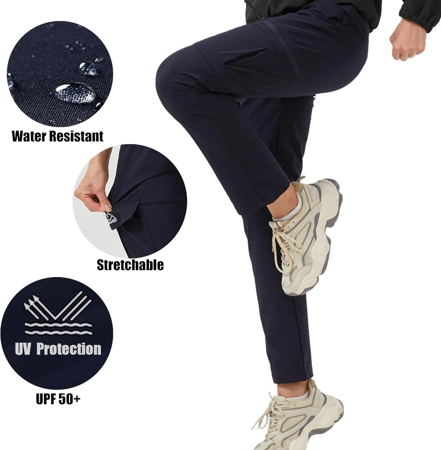 Women's Hiking Pants Quick Dry Lightweight Water Resistant Elastic Waist Cargo Pants for All Seasons