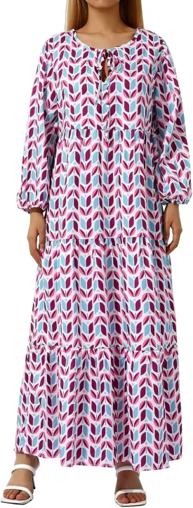 Women's Maxi Dress Boho Floral Puff Sleeve Tiered Sundress Casual Loose Fit Flares Bohemain Dresses