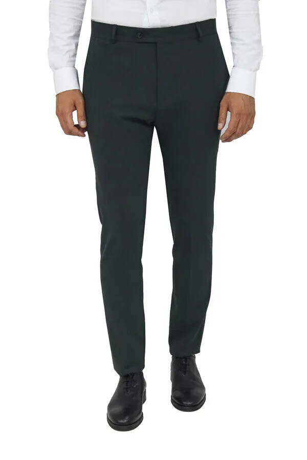 WSS Slim Fit Plain Dark Green Men Pants  - Singen