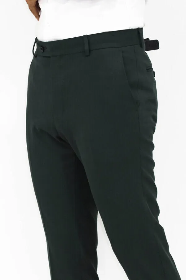 WSS Slim Fit Plain Dark Green Men Pants  - Singen