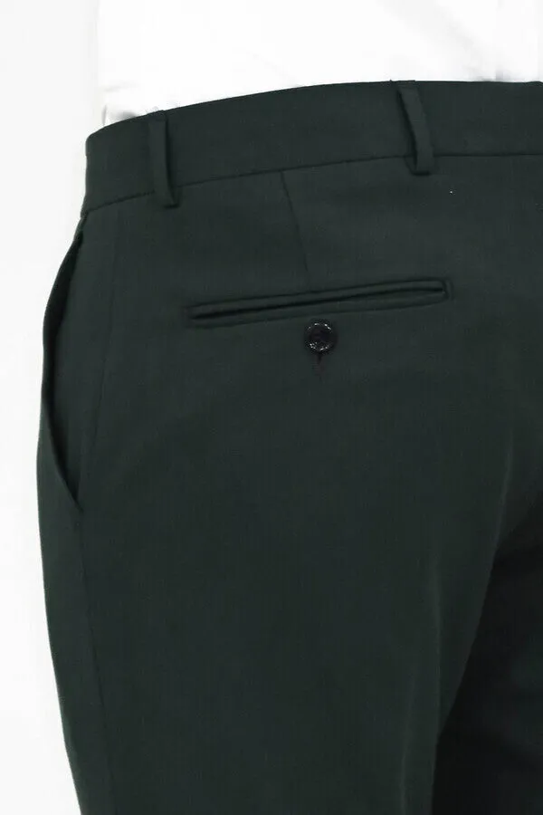 WSS Slim Fit Plain Dark Green Men Pants  - Singen
