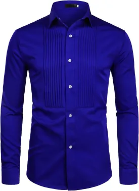 ZEROYAA Mens Slim Fit Long Sleeve Tuxedo Dress Shirts/Prom Performing Shirts