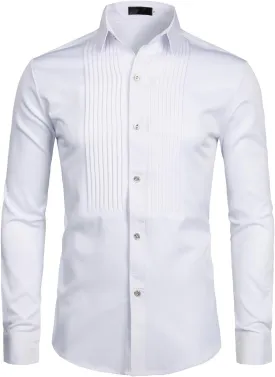 ZEROYAA Mens Slim Fit Long Sleeve Tuxedo Dress Shirts/Prom Performing Shirts