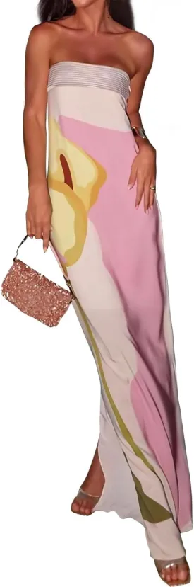 Zwirelz Women Strapless Maxi Dress Boho Floral Print Flowy Long Tube Dress Off Shoulder Loose Beach Sundress Long Tube Dress
