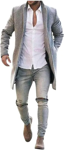 ZWRXW Woolen Trench Coat for Men Notched Lapel Double Breasted Slim Fit Winter Warm Overcoat Blazer Business Pea Jacket